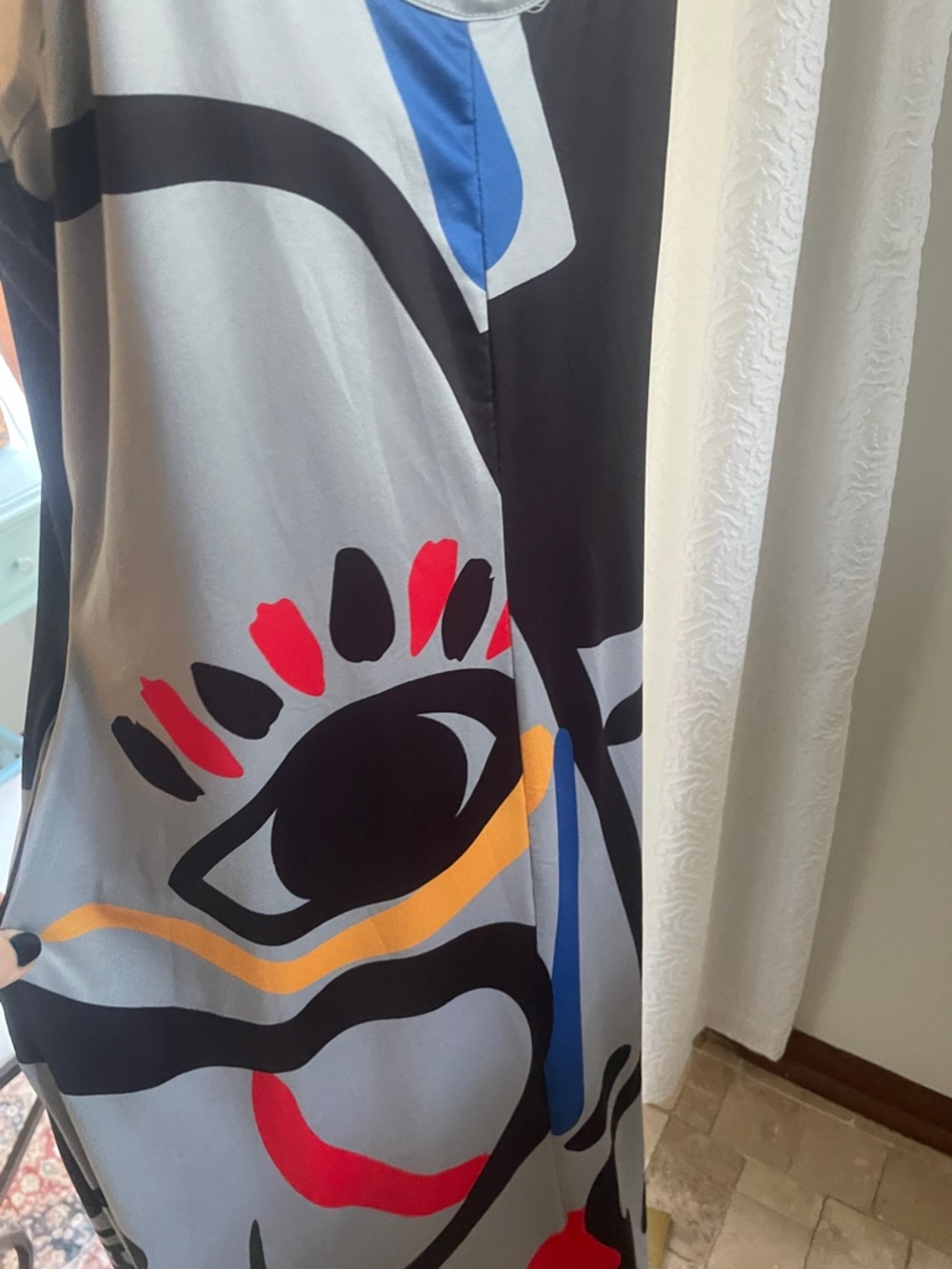 Abstract Print Maxi Slip Dress in Gray with Multicolor Accents Large Art Fashion - Picture 7 of 10